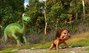 Real trees, Pixar boy and Tex Avery dinosaur